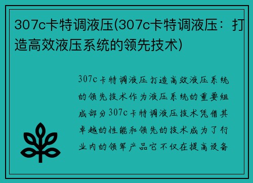 307c卡特调液压(307c卡特调液压：打造高效液压系统的领先技术)