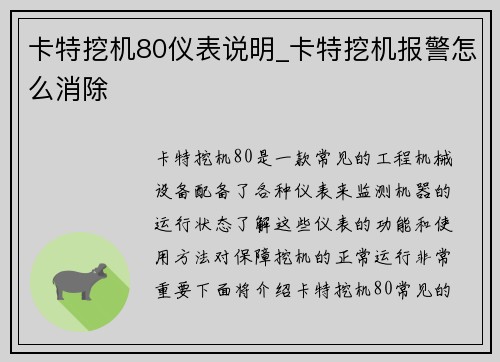 卡特挖机80仪表说明_卡特挖机报警怎么消除