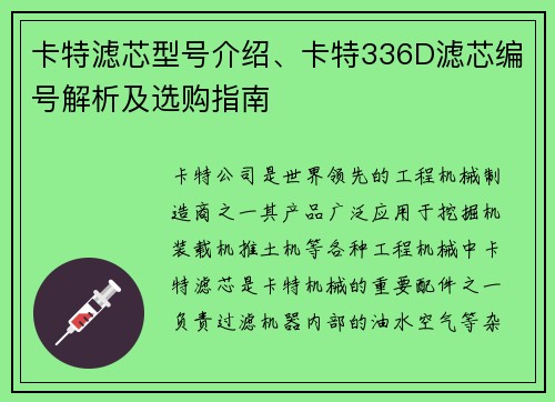 卡特滤芯型号介绍、卡特336D滤芯编号解析及选购指南